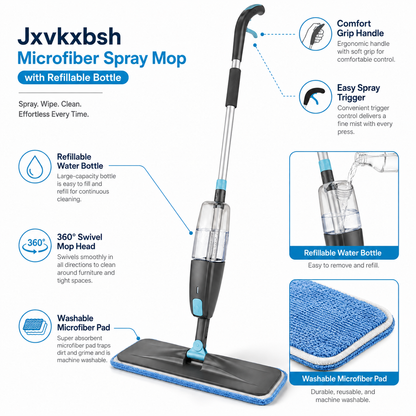 Jxvkxbsh Microfiber Spray Mop with Refillable Bottle