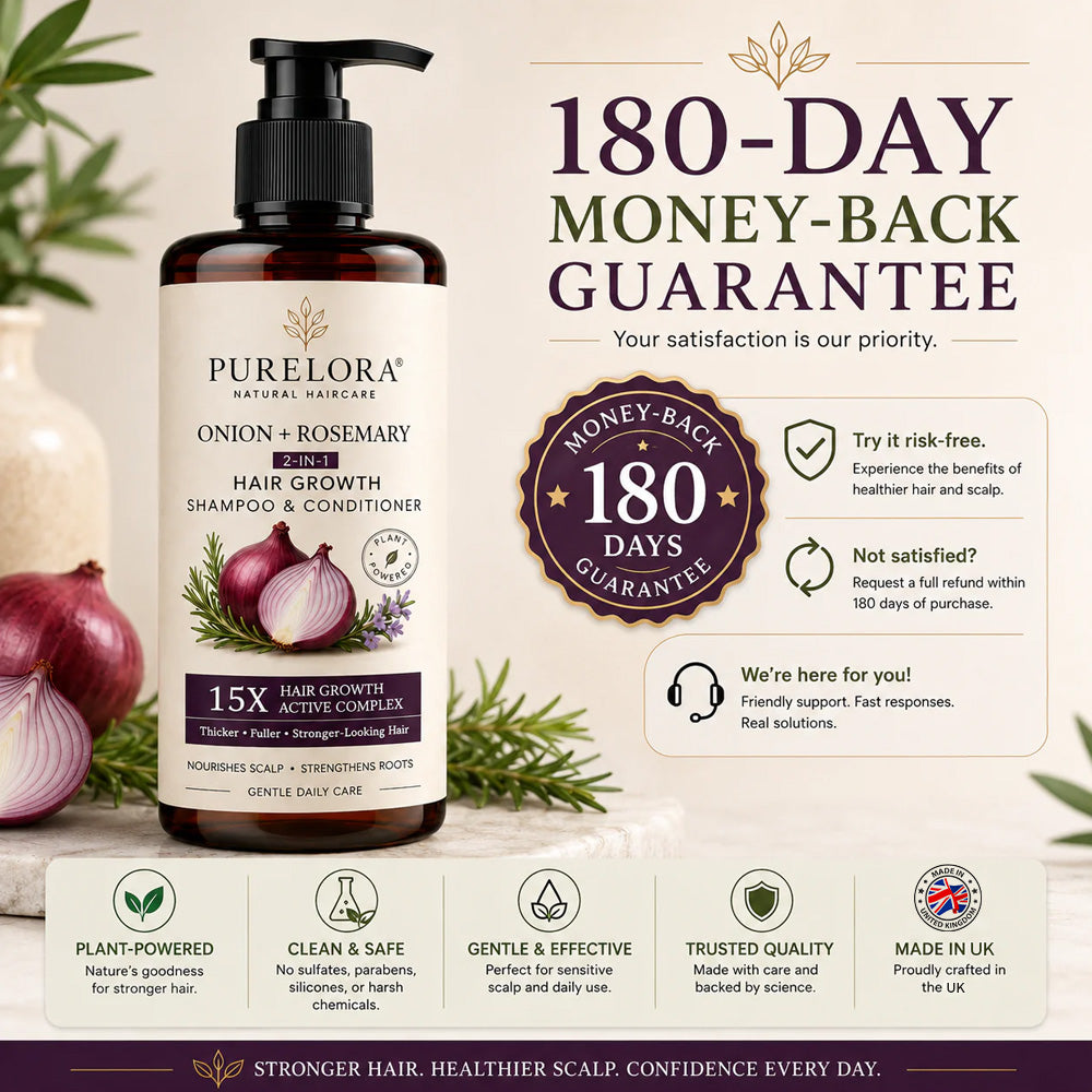 🌿👨‍⚕️ Official UK Flagship Store 🇬🇧 | 🔥PURELORA® Onion & Rosemary 2-in-1 Anti-Hair Loss & Growth Set — Infused with a 15x potent hair-growth active complex to help you achieve thicker, fuller, and stronger hair.