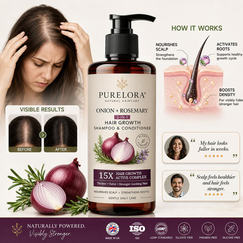 🌿👨‍⚕️ Official UK Flagship Store 🇬🇧 | 🔥PURELORA® Onion & Rosemary 2-in-1 Anti-Hair Loss & Growth Set — Infused with a 15x potent hair-growth active complex to help you achieve thicker, fuller, and stronger hair.