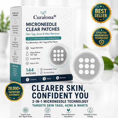 ✨Curalona®2-in-1 Microneedle & Hydrocolloid Patch🍀| Removes Raised Moles, Acne, Flat Warts & Skin Tags | Helps Improve Wrinkles, Scars & Blemishes | Invisible Patches for Face & Body