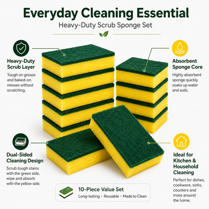 Jxvkxbsh Heavy-Duty Scrub Sponge Set