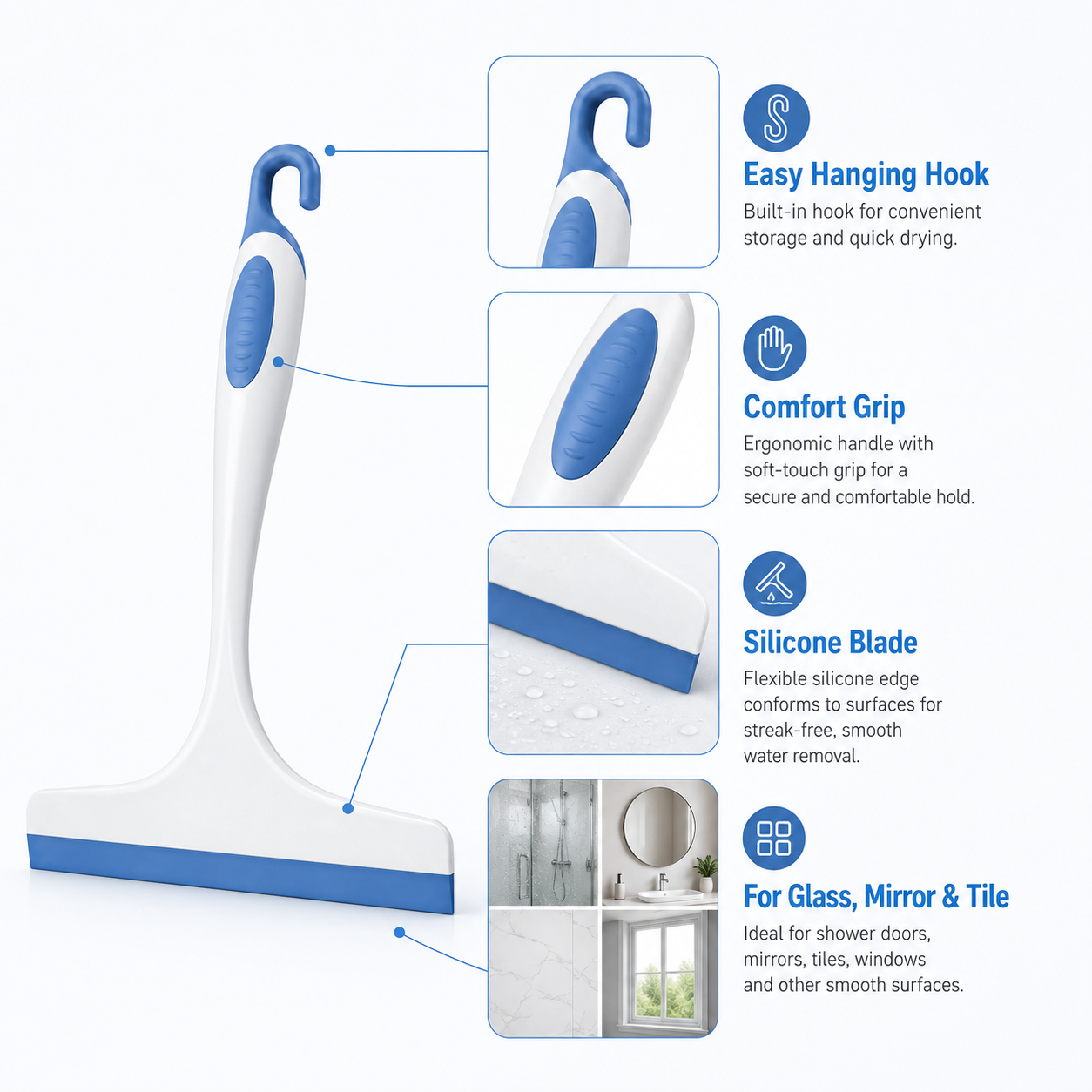 Jxvkxbsh Silicone Shower Squeegee with Hanging Hook