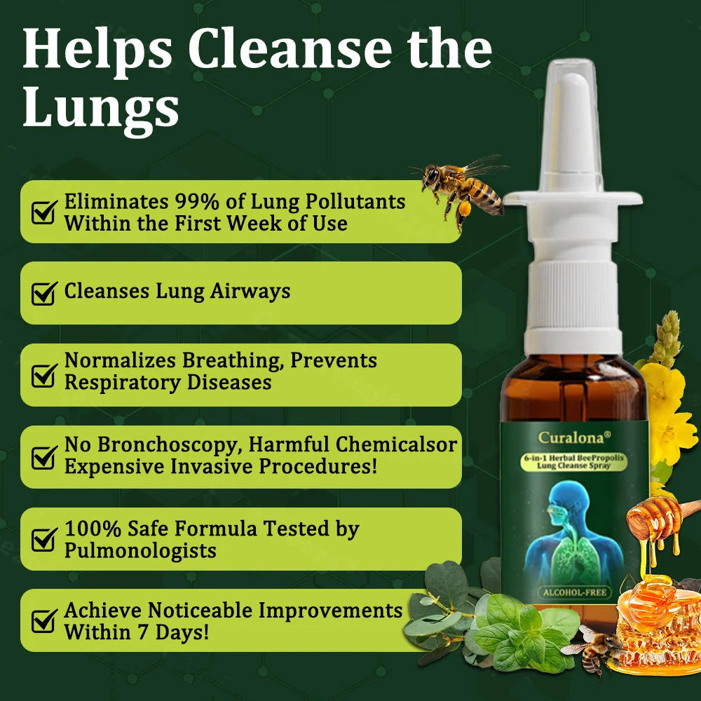 💚🇬🇧 Official Store:Curalona® 6-in-1 Herbal BeePropolis Lung Cleanse Spray🐝（👨‍⚕️Directly acts on COPD, asthma, chronic bronchitis (CB), respiratory infections, lung cancer, sinusitis, and other conditions）