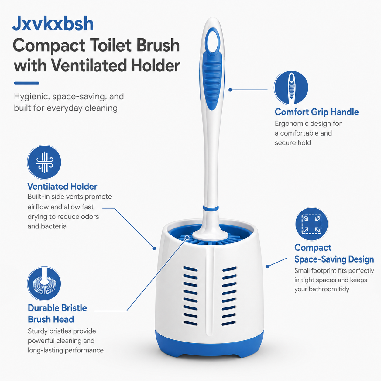 Jxvkxbsh Compact Toilet Brush with Ventilated Holder