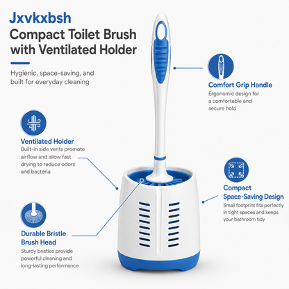 Jxvkxbsh Compact Toilet Brush with Ventilated Holder
