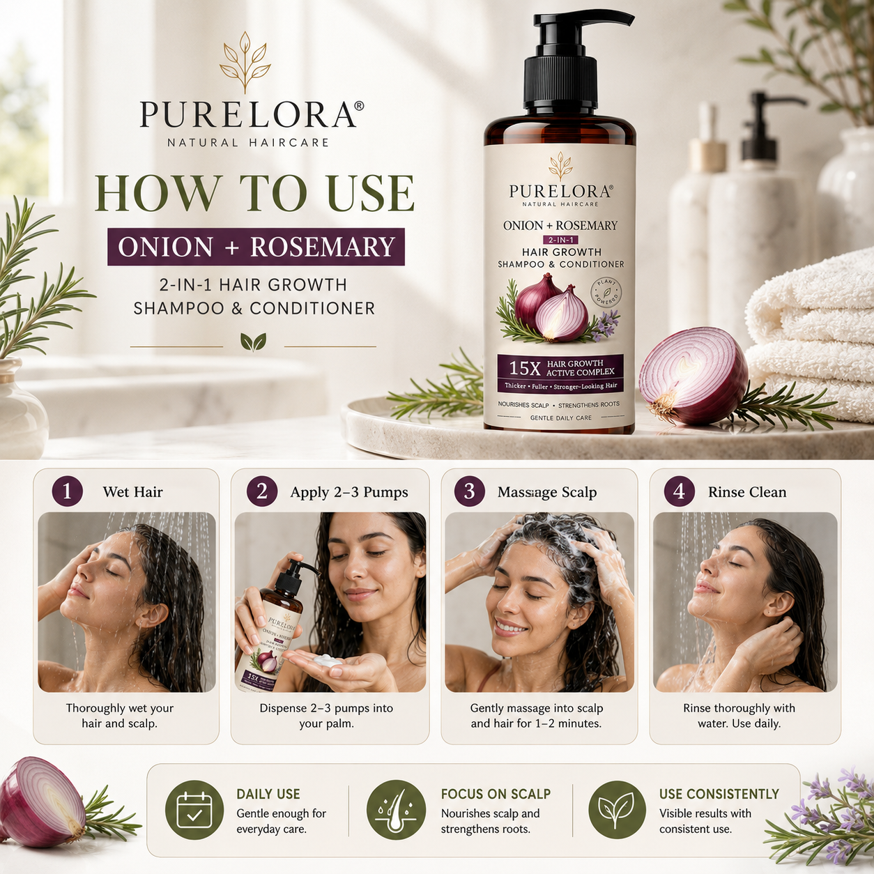 🌿👨‍⚕️ Official UK Flagship Store 🇬🇧 | 🔥PURELORA® Onion & Rosemary 2-in-1 Anti-Hair Loss & Growth Set — Infused with a 15x potent hair-growth active complex to help you achieve thicker, fuller, and stronger hair.